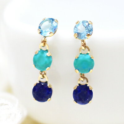 ラピスラズリ＆ターコイズ＆ブルートパーズの希少な組み合わせ…！K10イエローゴールド ピアス 10k 10金 YG レディース 送料無料 ジュエリー アクセサリー 彼女 女性 ギフト 大人 可愛い 金属アレルギー 天然石【11時のTeatime バレンタイン】格安通販　バレンタイン　人気　ランキング