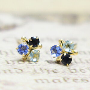 18金 サファイア ピアス 18kK18で登場!グラデーションが綺麗!!!三色ブルースミレピアス サファイア ブルートパーズ ブルークオーツ 9月 11月の誕生石 ギフト 18K 18金 送料無料 大人 可愛い 天然石 両耳用 ギフト包装無料 ジュエリーショップ バレンタイン