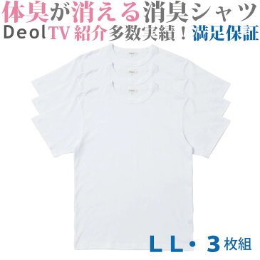 \クーポン発行中/【消臭シャツ】デオル クルーネックTシャツ LLサイズ3枚組 | ワキガ わきが わき臭 ワキ臭 消臭 対策 体臭 加齢臭 男性 メンズ インナー 肌着 綿100% 白 ホワイト 体臭 臭い 消し まとめ買い tシャツ インナーシャツ ティーシャツ 【あす楽】