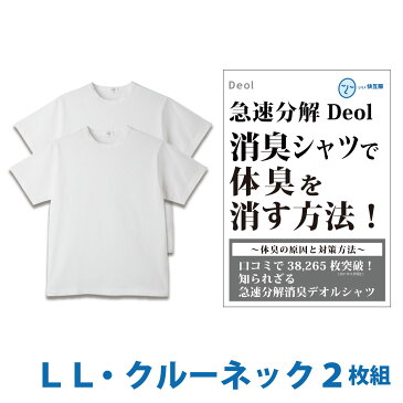 【消臭シャツ】デオル クルーネックTシャツ LLサイズ2枚組 | ワキガ わきが わき臭 ワキ臭 消臭 対策 衣類臭 体臭 加齢臭 男性 メンズ インナー 下着 肌着 綿100% 白 ホワイト 体臭 臭い 消し 臭わない 汗 お買い得 まとめ買い 興和堂【あす楽】