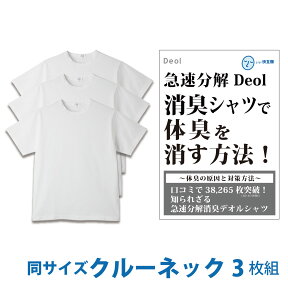 【消臭シャツ】デオル クルーネックTシャツ 同サイズ3枚組 | ワキガ わきが わき臭 ワキ臭 消臭 対策 体臭 加齢臭 男性 メンズ インナー 肌着 綿100% 白 ホワイト 体臭 臭い 消し 臭わない 汗 まとめ買い tシャツ インナーシャツ ティーシャツ 【あす楽】