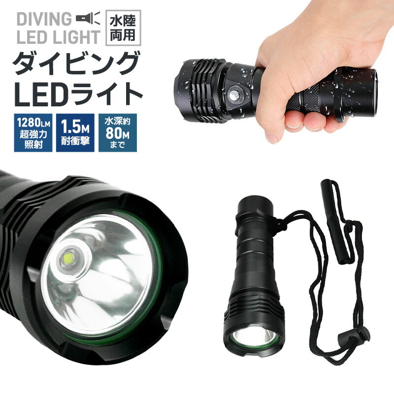 【楽天1位獲得】ダイビングハンドライト LEDハンディライト 懐中電灯 水深80m使用可 LED CREE XM-L2 水..