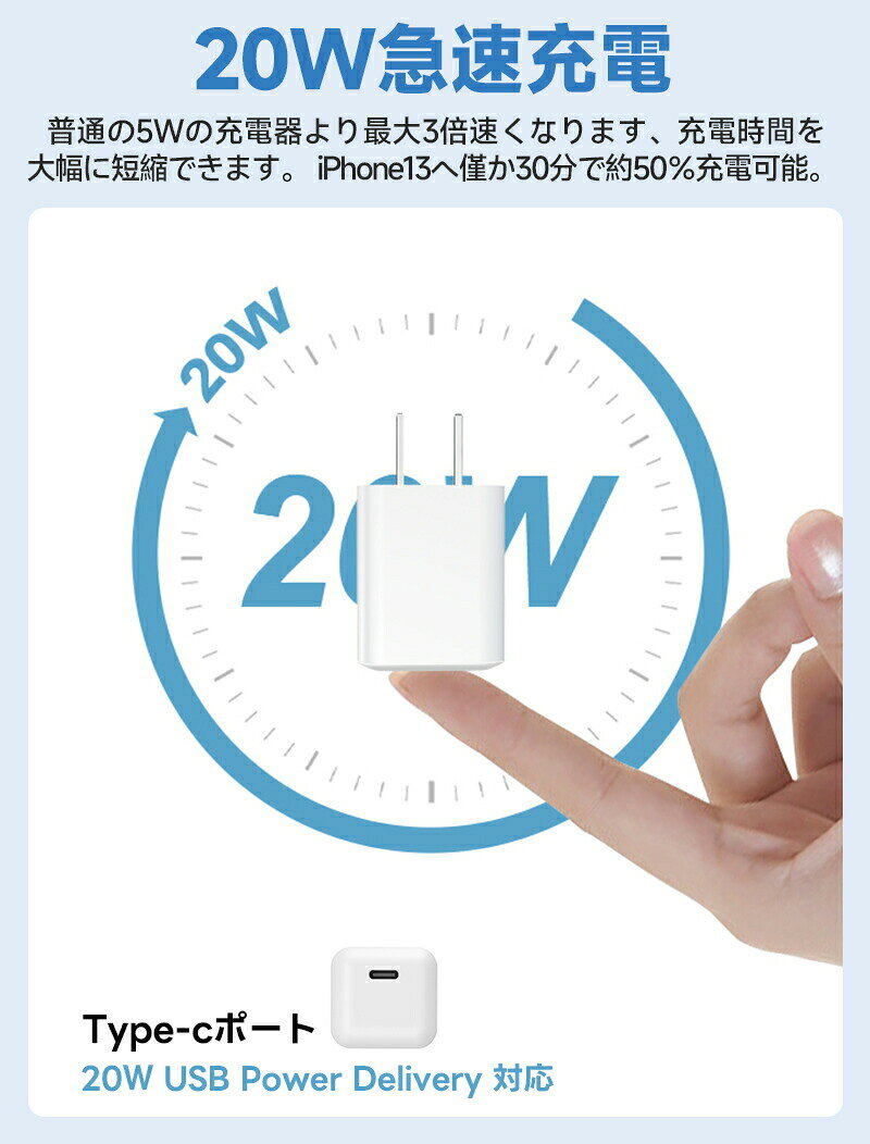 【高評価4.5点】PD20W 急速充電器 USB-C充電器 PD充電器 ACアダプター Type-C充電...