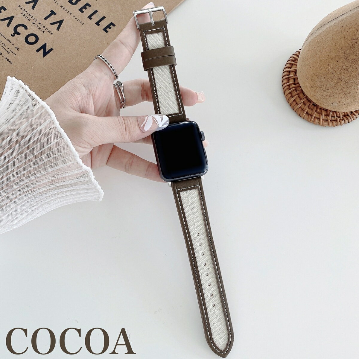 【 帆布×レザー 】アップルウォッチ用 おしゃれ 女性用 人気 アップルウォッチ用 時計ベルト 時計バンド ベルト交換 Apple Watch 11Straps 【 全モデル 全サイズ対応 】