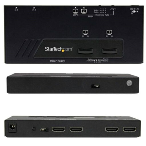 2入力2出力HDMIマトリックススイッチャー切替分配器 2x2 HDMIビデオセレクタースプリッター 1080p 自動/優先切替機能付き 2入力2出力HDMIマトリックススイッチャー切替分配器 2x2 HDMIビデオセレクタースプリッター 1080p 自動/優先切替機能付き