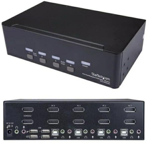 4ポート デュアルDisplayPort KVMスイッチ 4K/60Hz DisplayPort 1.2 対応PC/CPU/パソコン切替器 パソコン4台の制御に4K/60Hzディスプレイ2台の機能を追加