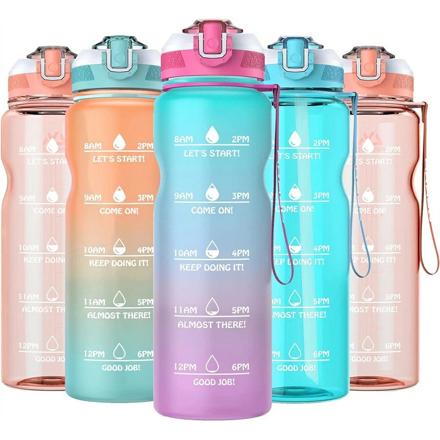 water bottle 水筒 1L ウォーターボトル タイムマーカー&ストロー付き高品質人気 ...