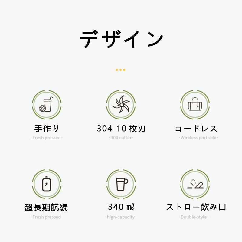 ミキサー 小型 ジュース コードレス USB充電式 コンパクト ガラスコップ 軽量 ジューサー 小型 携帯便利 野菜 果物 離乳食用 一台多役 スムージー 充電式 おしゃれ プロテイン ブレンダー スムージー ミキサー 1台多役 持ち運び 340ml ミ