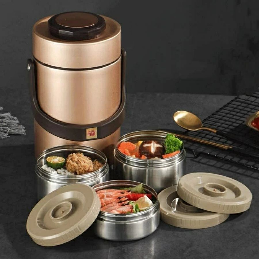 最安値挑戦/保温スープ容器 ステンレスランチジャー 2段 /3段 大型フードサーモスジャー 真空304 ステンレスランチジャー 弁当箱 シルバー お弁当箱 保温...