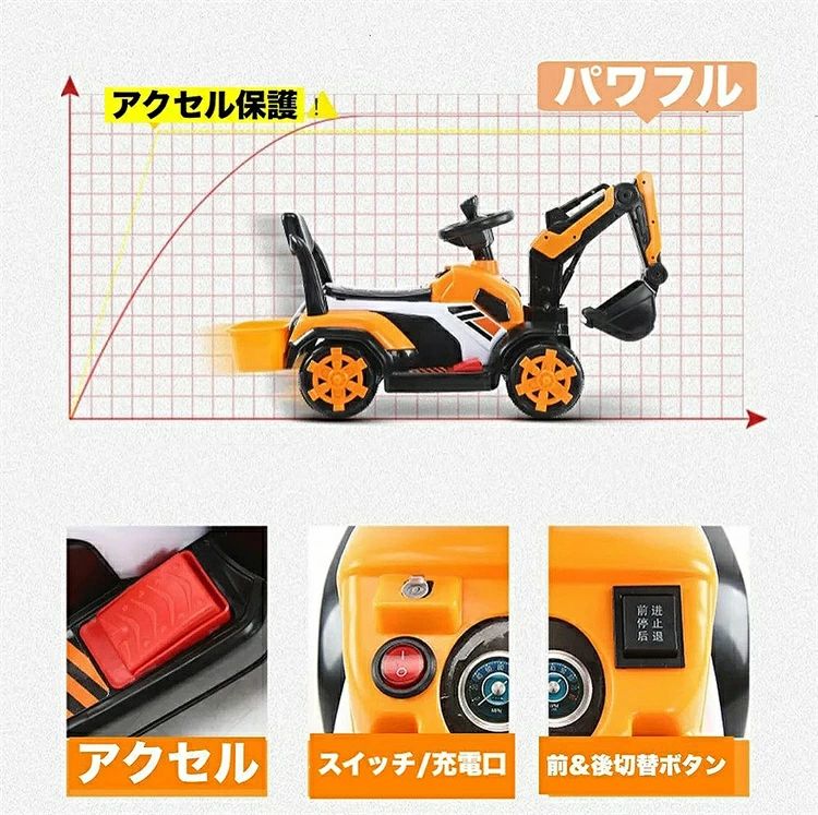 乗用ショベルカー 電動乗用玩具 乗用カー ショベルカー 充電式 おもちゃ 音楽付き ...