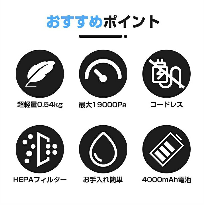 【全店商品5%ポイントバック】掃除機　車載掃除機 ハンディクリーナー コードレス 充電式 サイクロン 強力吸引 簡単収納 ワイヤレス USB 小型　無線 usb ハイパワー120w　19000Pa 強力吸引 低ナイズ 小型掃除機 家用掃除機 軽い 小さい おすすめ 送料無料 母の日 父の日