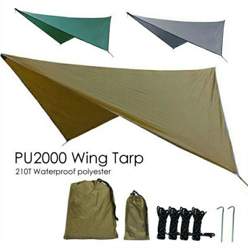 【期間限定ポイント10倍】耐水圧2000ml ハンモック用ウィングタープ 防水 高密度ポリエステル リップストップ 引き裂き防止 遮光 日陰 涼しい タープ キ...