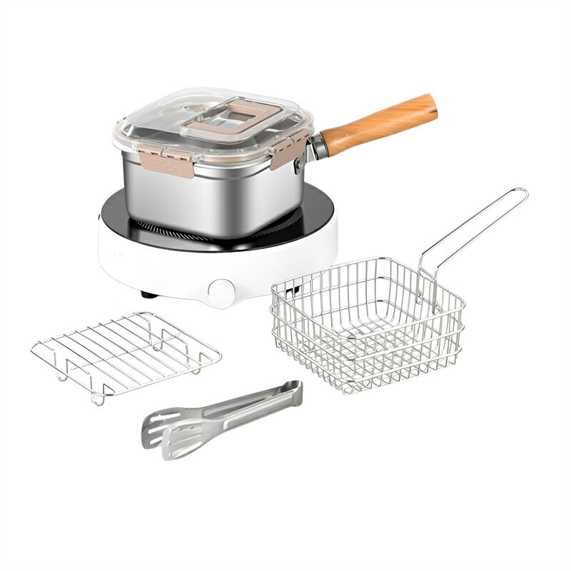 揚げ鍋 角型天ぷら鍋 IH?直火対応 304ステンレス鋼 ストレーナー/トング/蓋付き 軽量 持ち運び便利 お..