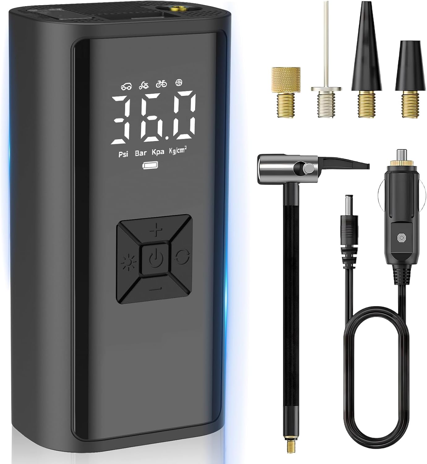 月間優良ショップ受賞店電動空気入れ コードレス 自動停止 最大圧力150PSI 自転車/自動車/バイク/ボール/浮き輪対応 6000mAh大容量バッテリー充電式 仏/米式バルブ対応 LCDデジタル表示 ライト&SOSモード付き