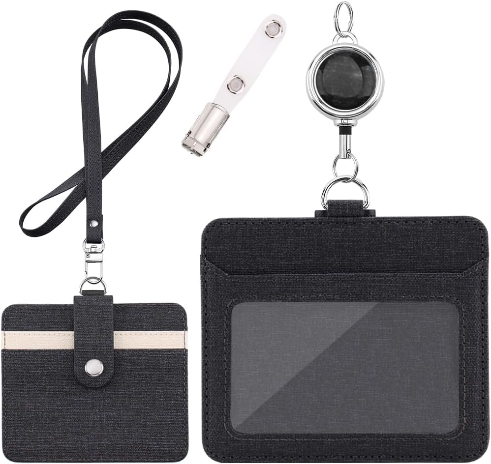 月間優良ショップ受賞店 IDカードホルダー - 横型&縦型 IDカードケース ネームホルダー 両面用 名札 パスケース 胸ポケットクリップ&伸縮リール式 クリップストラップ付き