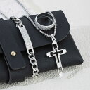 欧米風 パンクスタイル アルファベットブレスレット+クロスネックレス+彫りリング セット メンズ レトロジュエリーセット 男性用 アクセサリーセット ゴシックフ...