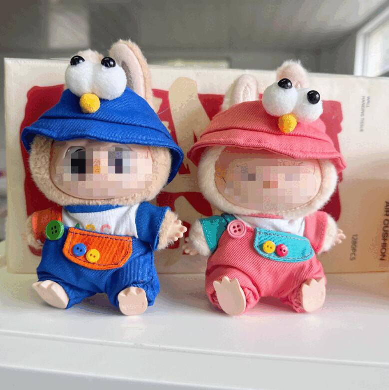 【DIYアクセサリー】THE MONSTERS Exciting Macaron LABUBU Labubu服 Labubuぬいぐるみ人形衣装 ラブブ専用 ぬいぐるみ服 セット｜labubu POPMART 15cm・17cm対応 ハンドメイド ブルー＆ピンクのセサミバードスタイル ドール衣装 手作り かわいい プレゼントにおすすめ