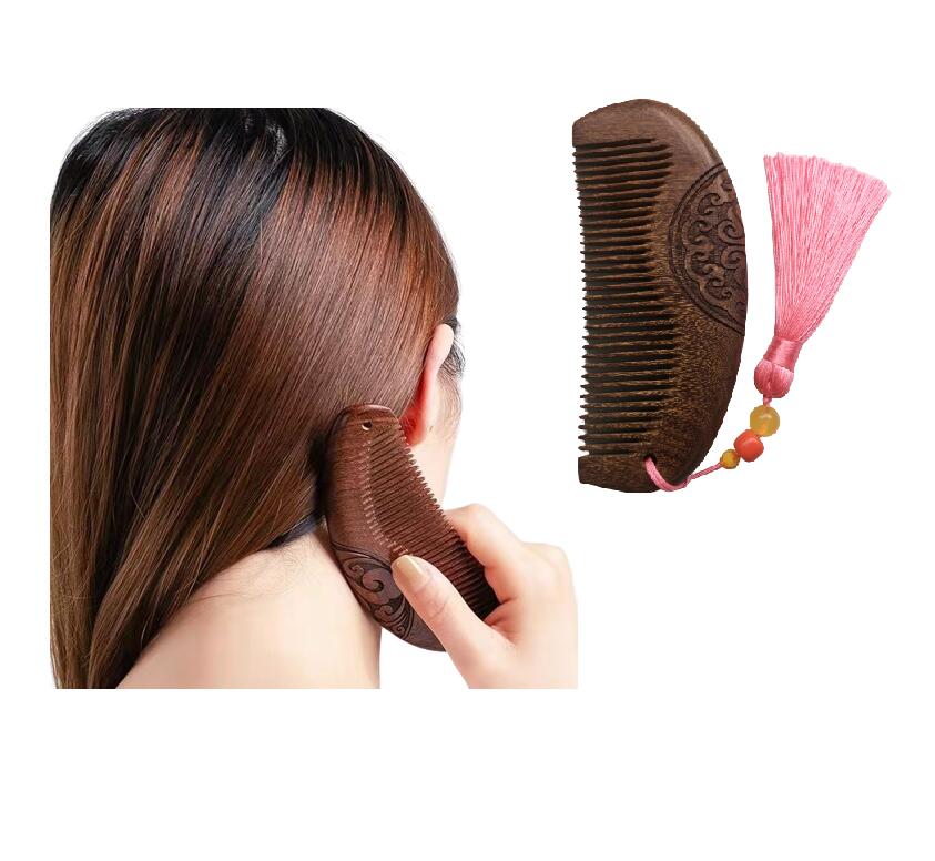 天然檀木 つげ櫛 ヘアブラシ 静電気防止 頭皮マッサージコーム 携帯用 木製 櫛 高級つげ櫛 ヘアケア 美..