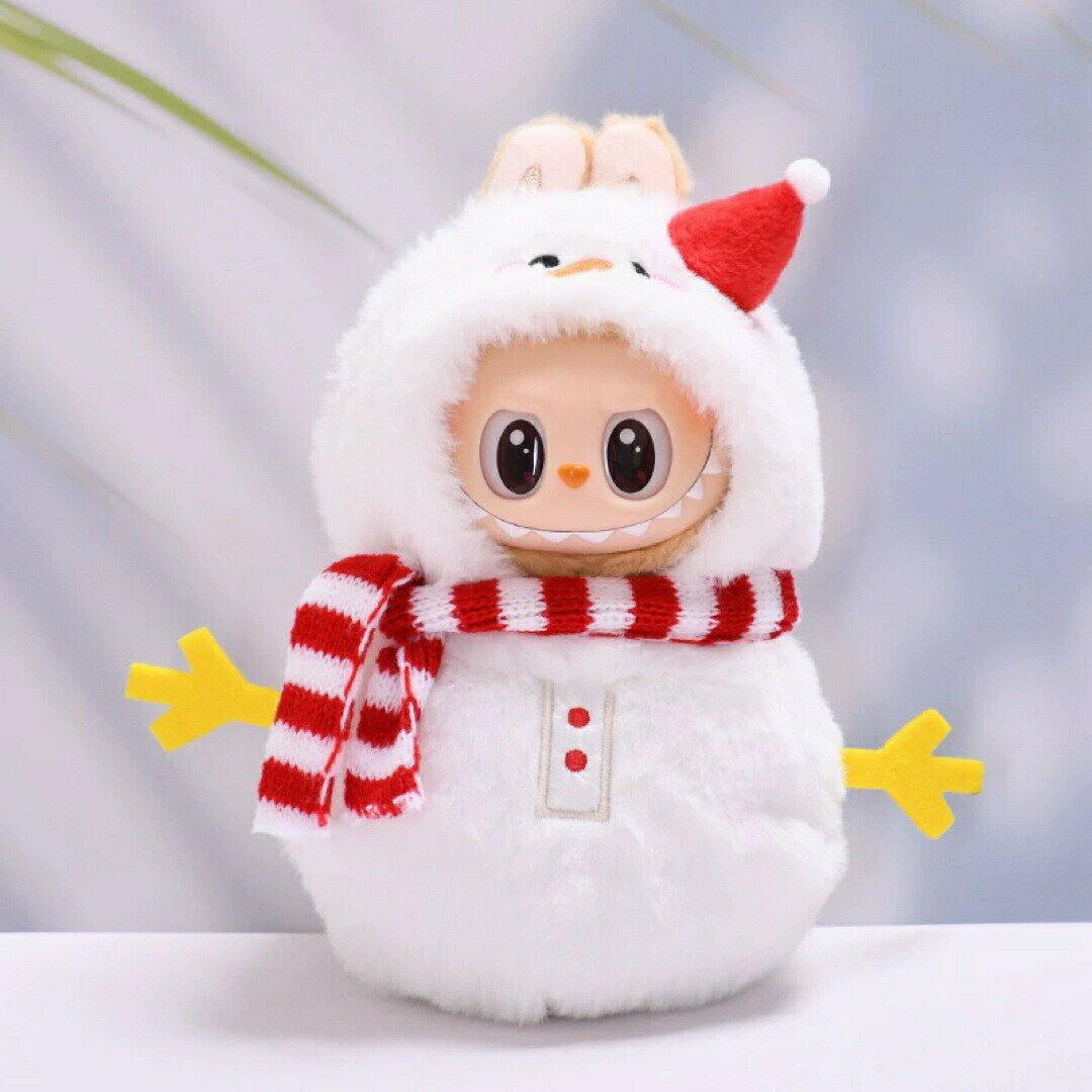 Labubu服 新品2点セット 雪だるまラブブぬいぐるみ服17cm着せ替え着ぐるみ Labubu服 ラブブ服 ラブブぬいぐるみ 対応ラブーのぬいぐるみ ラブブ 服手作り デニムオーバーオール&帽子セット手工製作 アクセサリー かわいい ドール服