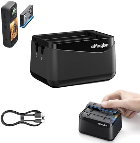 Insta360 X5用 バッテリー充電器 安全かつ高速充電 3つのバッテリーを充電 SDカード収納可能 マルチプロテクション 低バッテリー急速充電 入力5V/3A 出力4.48V/1A コンパクトでポータブル USB Type-C対応