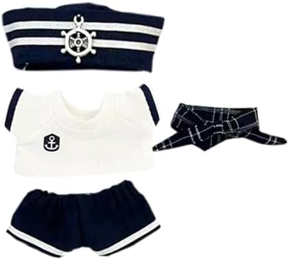 10cmぬいぐるみ着せ替えセット スカーフ ヘッドドレス Tシャツ パンツ セーラー服 白色 おもちゃ キッズ プレゼント