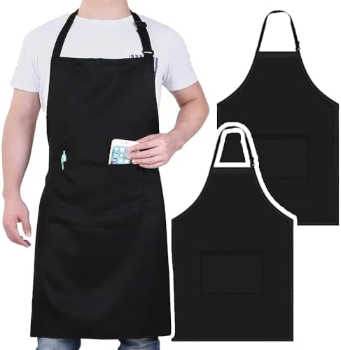 【送料無料】調節可能 メンズレディース対応 エプロン 黒 大容量ポケット付き 汚れにくい キッチン ダ..