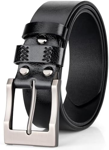 【送料無料】メンズ用 本革 スクエアバックル ベルト 紳士ベルト カジュアル ビジネス兼用 軽量 高品質..