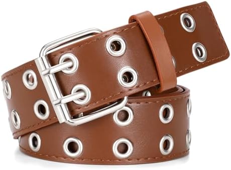 【送料無料】ダブルピン留め 幅3.7cm 太めデザイン レディース メンズ兼用 カジュアルベルト 合革素材 フリーサイズ ブラック ホワイト ブラウン 3色展開...