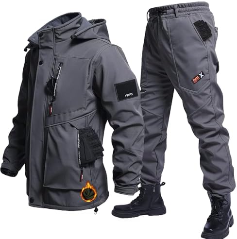 【送料無料】メンズ アウトドアジャケット 上下セット 防寒 防水 防風 撥水加工 フード付き 裏起毛 厚手 保温 透湿性 登山 ハイキング トレッキング キャンプ スキー ウィンタースポーツ 秋冬 防寒着 アウター ウインドブレーカー セット