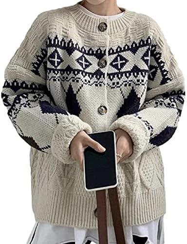 【1/2style】ノルディック アーガイル柄 カーディガン レディース 秋冬 ニット 長袖 前開き オフィス カジュアル
