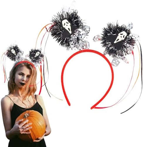 乐天商城 - ハロウィン ヘッドバンド 恐ろしいゴーストフェイス キラキラ スパンコールタッセル 女性 女の子 キッズ パーティー コスプレ