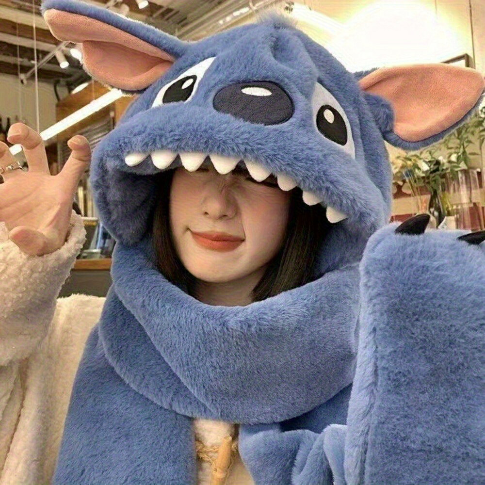 冬用レディース厚手プラッシュ素材耳あて付き保温マフラー一体型帽子 ウィンターウォーマー 女性向け防寒アイテム 送料無料