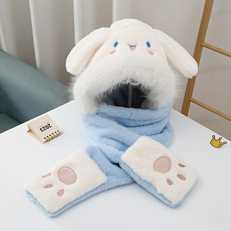 冬用プラッシュ素材の耳当て付きハットとカラーセット 軽量で伸縮性があり男女兼用の防寒アクセサリー 寒い季節に最適なかわいいスマイルフェイスと大きな目デザイン 送料無料