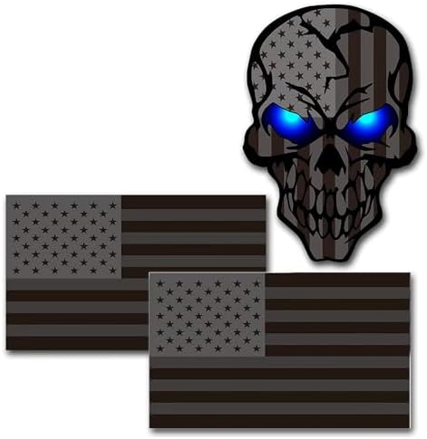 アメリカ国旗ステッカー3枚 ビニールカーフラッグ スカルデカール 黒 メンズレディース用 オートバイ ..