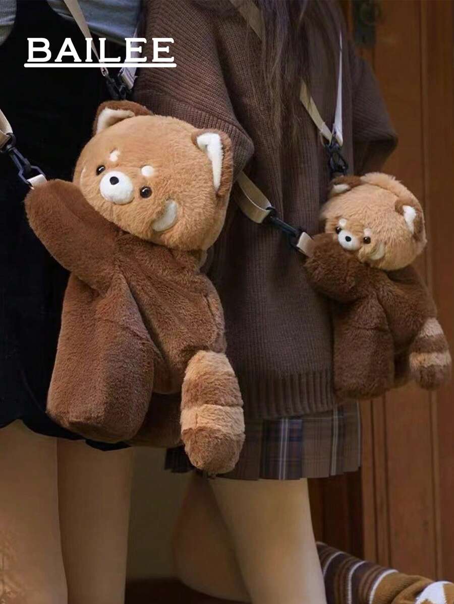 School Bags - かわいいアライグマぬいぐるみバックパック モバイルウォレット 大容量 カートゥーン調 シングルショルダー クロスボディバッグ