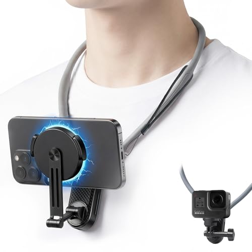 乐天商城 - ネックレスマウント スマホ 首掛けホルダー マグネット式 クリップ式 2in1設計 Magsafe対応 超強力磁力 gopro マウント アクセサリー 柔軟シリコン製 折りたたみ可能 多角度調整
