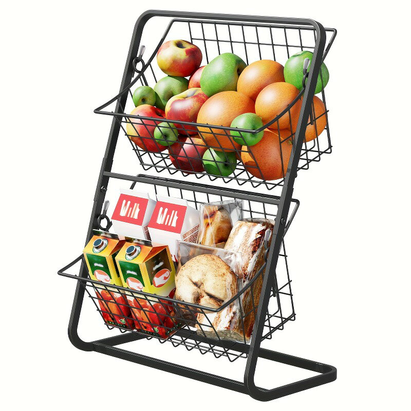 フルーツ収納ユニット バスケット付き2段式 キッチンカウンター用 野菜や果物の整...