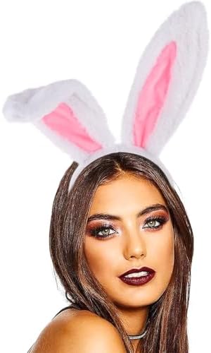 ウサギの耳ヘッドバンド バニーコスチューム ホワイト レディース用 柔らかく伸縮性あり イースター ハロウィン コスプレ アクセサリー