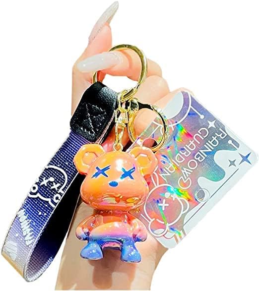 【送料無料】かわいいクマのキーホルダー グラデーションカラー 樹脂製 軽量コンパクト 携帯便利 バッグや鍵のアクセサリー プレゼントにも最適 メンズレディース兼用 オールシーズン使えるおしゃれアイテム (オレンジ青)