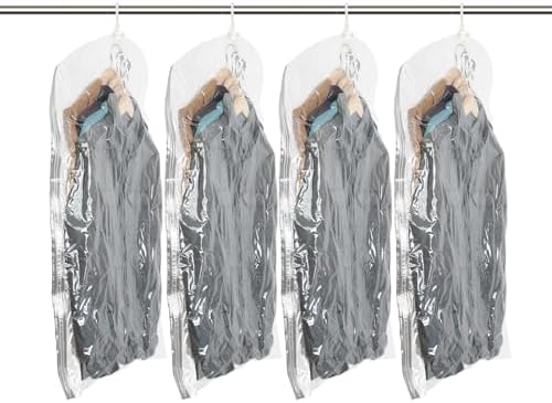 吊るせる衣類圧縮袋 4枚入 大容量 省スペース 衣替え 引越し 旅行用 高品質 防水 防塵 防カビ 軽量 メンズレディース対応 オールシーズン使用 収納に最適