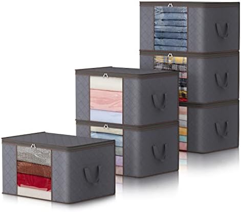 収納ボックス 衣類収納 不織布 大容量 90L グレー 通気性 持ち手 透明窓付き 上部ファスナー 6個組 通..