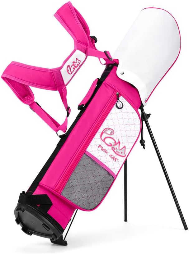 子供用ゴルフキャディバッグ スタンド式 3仕切り 軽量 1.25kg 初心者向け ジッパー付きポケット2箇所