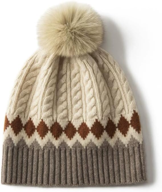 カシミヤ100％ レディース ビーニー帽 ポンポン付き 秋冬 春 暖かい 高級感 シンプル クリスマス 誕生日 プレゼント