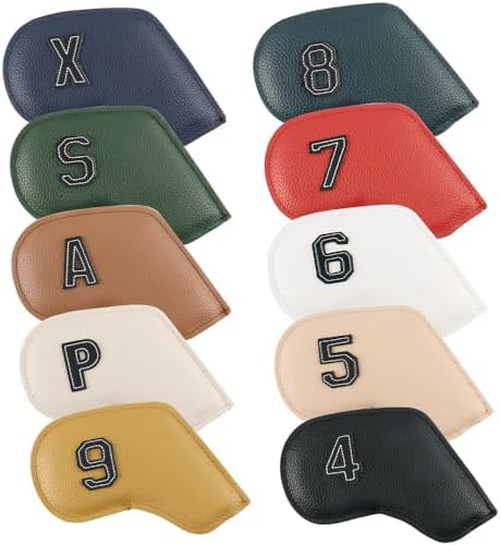 ゴルフアイアンカバー ヘッドカバー 10枚セット PUレザー 防水 シンプル おしゃれ ウェッジカバー 通勤用 送料無料