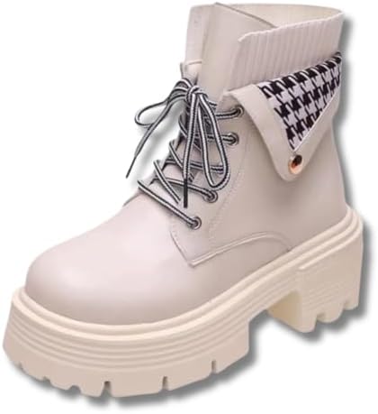 レディース 厚底 ショートブーツ レースアップ 千鳥格子 裏起毛 歩きやすい カジュアル ハイカット 防..