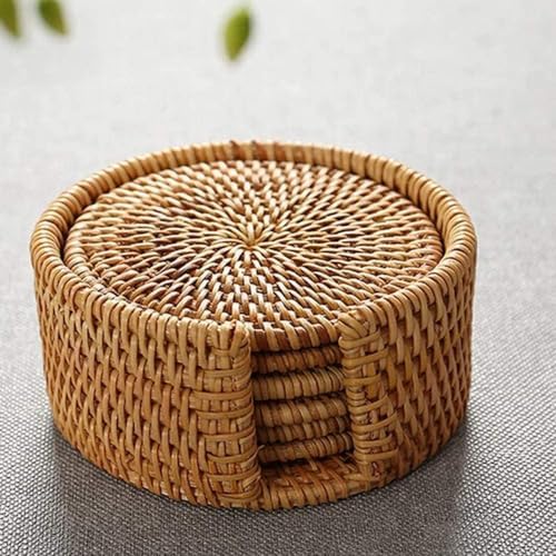 ナチュラルアタコースター 6枚セット 滑り止め 断熱 ナチュラルラタン カップスタンド 防水 防虫 耐熱 多機能 家庭用 おしゃれ シンプル 通勤 旅行 プレゼント