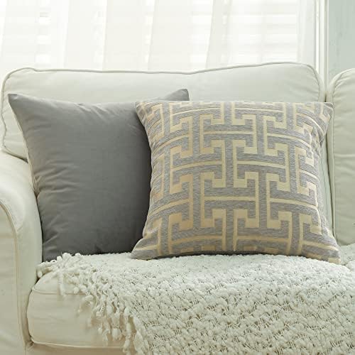 クッションカバー シェニール生地 モノグラム柄 オシャレ 北欧風 インテリア 車 椅子 45x45 2枚セット グレーゴールド [3]