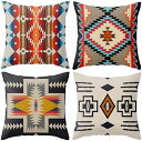 クッションカバー 45x45cm 北欧風 4枚セット おしゃれ 可愛い 民族柄 リネン 亜麻 オルテガ柄 幾何学模様 ファスナー インテリア