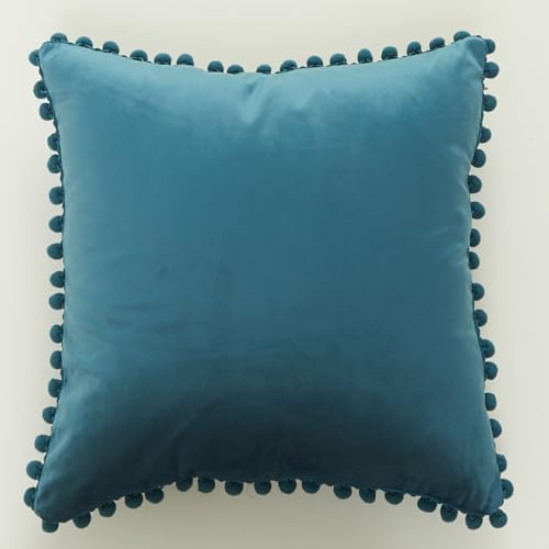 ベルベット調クッションカバー 30x50cm 2枚セット ポンポンフリンジ シンプル インテリア 北欧風 おしゃれ 紺色 タッセル 送料無料 [2]