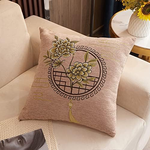 クッションカバー 45x45cm 中華風 花柄 シェニール ジャガード おしゃれ 可愛い モダン アンティーク ナチュラル インテリア 家庭装飾 車 部屋飾り 四季通用 [2]